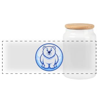 Polar Bear Blue Kawaii Cartoon Character Clipart - Panoramic Cookie Jar with Wooden Lid - white - Front