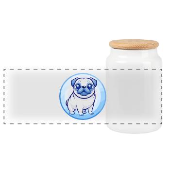 Mops Hund Blau Kawaii Cartoon Figur Clipart Haustier - Panorama Keksdose mit Holzdeckel - Weiß - Vorne