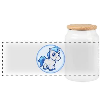 Pony Blue Kawaii Cartoon Character Clipart Pet - Panoramic Cookie Jar with Wooden Lid - white - Front