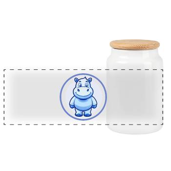 Hippo Blue Kawaii Cartoon Character Clipart Pet - Panoramic Cookie Jar with Wooden Lid - white - Front