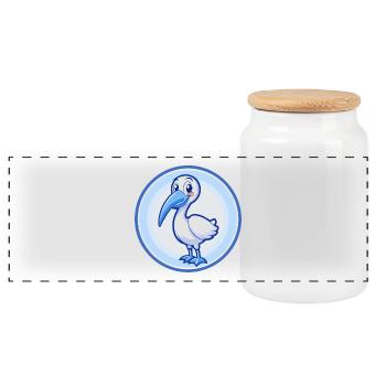 Ibis Blue Kawaii Cartoon Character Clipart Pet - Panoramic Cookie Jar with Wooden Lid - white - Front