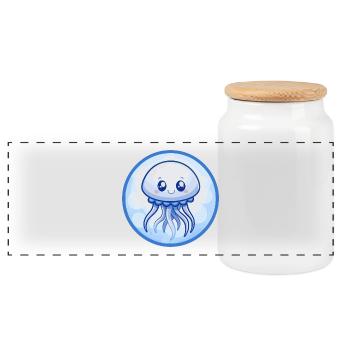 méduse bleu kawaii dessin animé personnage clipart - Boîte à biscuits avec couvercle en bois - blanc - Devant