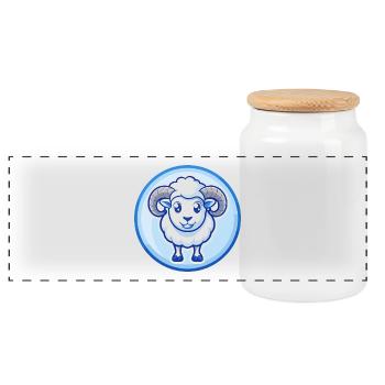 Ram Bleu Mignon Kawaii Dessin Animé Personnage Clipart Animal de compagnie - Boîte à biscuits avec couvercle en bois - blanc - Devant