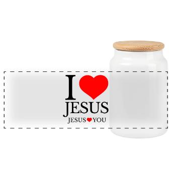 J’aime Jésus et Jésus t’aime - Boîte à biscuits avec couvercle en bois - blanc - Devant