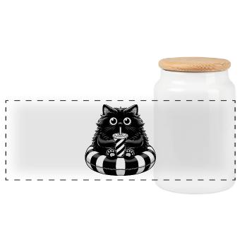 Mignon gros chat noir avec soda : vibrations estivales paresseuses - Boîte à biscuits avec couvercle en bois - blanc - Devant