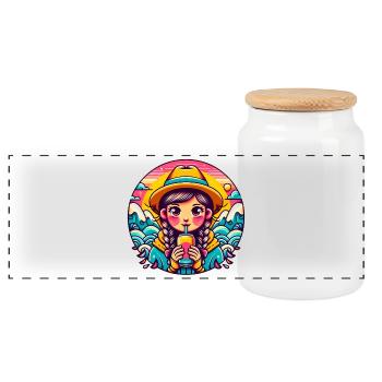 Retro Mädchen Trinken Pop Illustration - Panorama Keksdose mit Holzdeckel - Weiß - Vorne