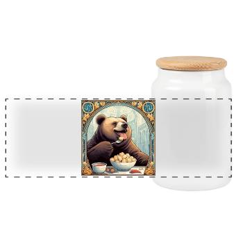 Pelmeni Bear Russian Gift - Panoramic Cookie Jar with Wooden Lid - white - Front