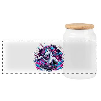 Unicorn DJ Music Play Gift - Panoramic Cookie Jar with Wooden Lid - white - Front
