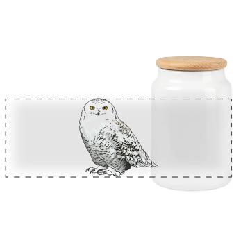 Snowy owl white - Panoramic Cookie Jar with Wooden Lid - white - Front