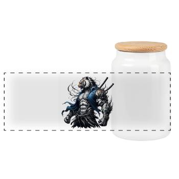 Samurai Tiger - Panoramic Cookie Jar with Wooden Lid - white - Front
