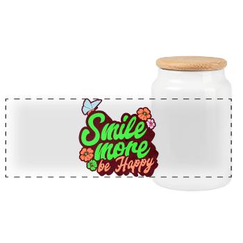 Souriez plus et soyez heureux, Souriez plus - Boîte à biscuits avec couvercle en bois - blanc - Devant