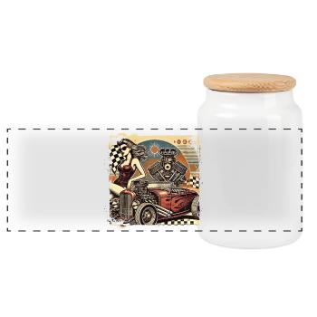 Tuning Hot Rod Design - Panorama Keksdose mit Holzdeckel - Weiß - Vorne