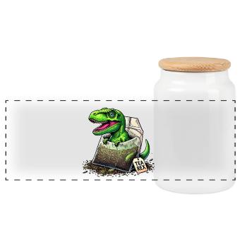 Dinosaure T-rex Tea Rex - Boîte à biscuits avec couvercle en bois - blanc - Devant