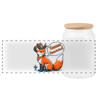 Cowboy Fox dit yeehaw ! Dessin animé western drôle - Boîte à biscuits avec couvercle en bois - blanc - Devant
