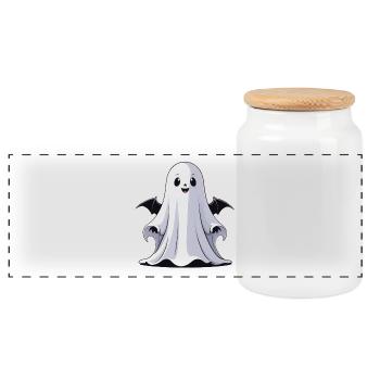 Halloween Gespenst - Panorama Keksdose mit Holzdeckel - Weiß - Vorne