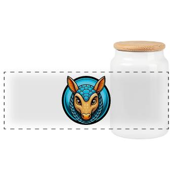 Armadillo Colorful Kawaii Cartoon Character Animal - Panoramic Cookie Jar with Wooden Lid - white - Front