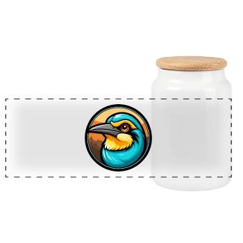 Bee Eater Colorful Kawaii Cartoon Character Animal - Panoramic Cookie Jar with Wooden Lid - white - Front