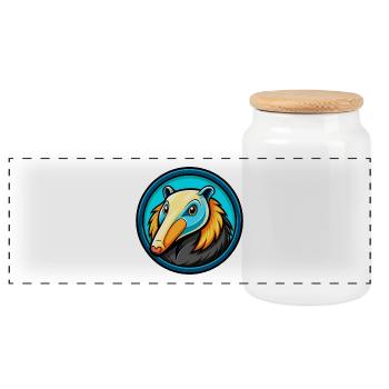 Anteater Colorful Kawaii Cartoon Character Clipart - Panoramic Cookie Jar with Wooden Lid - white - Front