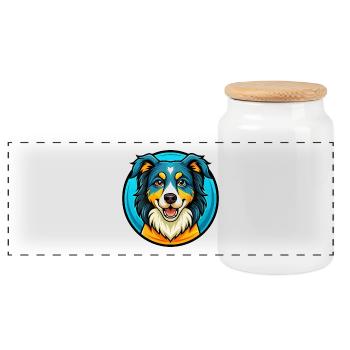 Australian Shepherd Hund Bunte Kawaii Karikatur - Panorama Keksdose mit Holzdeckel - Weiß - Vorne
