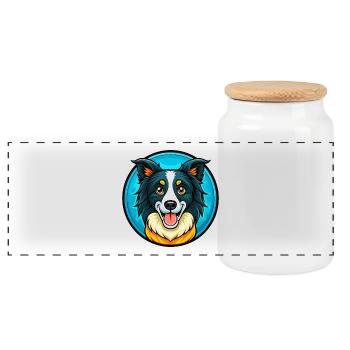 Border Collie Chien Coloré Kawaii Dessin Animé Clipart - Boîte à biscuits avec couvercle en bois - blanc - Devant