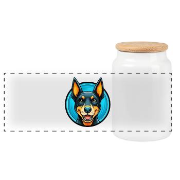 Australian Kelpie Dog Colorful Kawaii Cartoon Pet - Panoramic Cookie Jar with Wooden Lid - white - Front