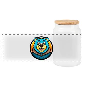 Bear Colorful Kawaii Cartoon Character Clipart Pet - Panoramic Cookie Jar with Wooden Lid - white - Front