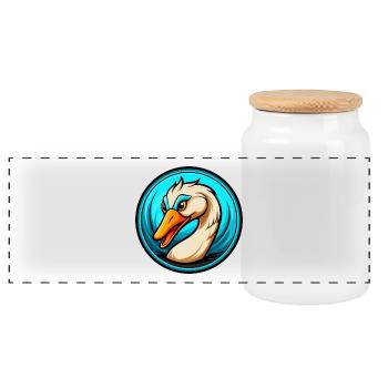 cygne coloré kawaii dessin animé personnage clipart animal de compagnie - Boîte à biscuits avec couvercle en bois - blanc - Devant