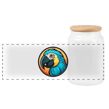 Parrot Colorful Kawaii Cartoon Character Clipart - Panoramic Cookie Jar with Wooden Lid - white - Front