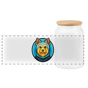 Yorkshire Terrier Dog Colorful Kawaii Cartoon Pet - Panoramic Cookie Jar with Wooden Lid - white - Front