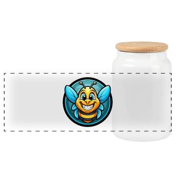 Bee Colorful Kawaii Cartoon Character Clipart Pet - Panoramic Cookie Jar with Wooden Lid - white - Front