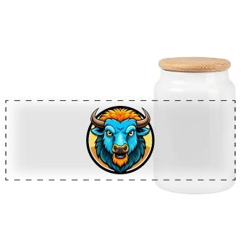 Bison coloré Kawaii Dessin animé Personnage Clipart - Boîte à biscuits avec couvercle en bois - blanc - Devant