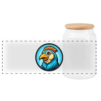 Partridge Colorful Kawaii Cartoon Character Animal - Panoramic Cookie Jar with Wooden Lid - white - Front