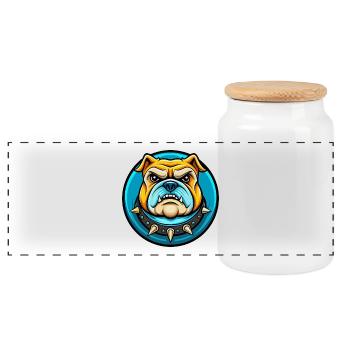 Bulldog Colorful Kawaii Cartoon Character Clipart - Panoramic Cookie Jar with Wooden Lid - white - Front