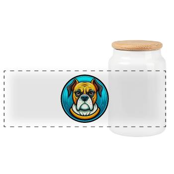 Boxer chien coloré Kawaii dessin animé personnage animal - Boîte à biscuits avec couvercle en bois - blanc - Devant