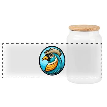 Quail Colorful Kawaii Cartoon Character Clipart - Panoramic Cookie Jar with Wooden Lid - white - Front