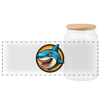 requin coloré kawaii dessin animé personnage clipart - Boîte à biscuits avec couvercle en bois - blanc - Devant