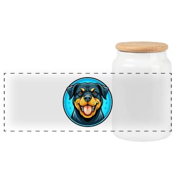 Rottweiler Hund Bunte Kawaii Zeichentrickfigur - Panorama Keksdose mit Holzdeckel - Weiß - Vorne