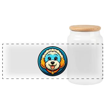 Bichon frisé chien coloré Kawaii dessin animé Clipart - Boîte à biscuits avec couvercle en bois - blanc - Devant