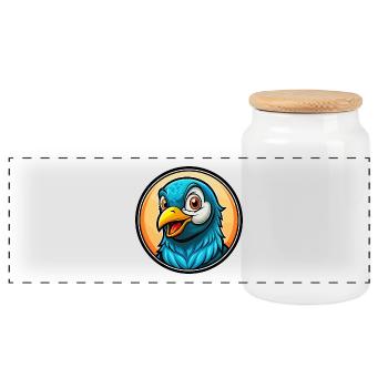 Pigeon Colorful Kawaii Cartoon Character Clipart - Panoramic Cookie Jar with Wooden Lid - white - Front