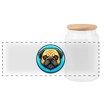 Mops Hund Bunte Kawaii Cartoon Figur Clipart - Panorama Keksdose mit Holzdeckel - Weiß - Vorne