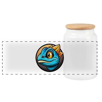 Chameleon Colorful Kawaii Cartoon Character Animal - Panoramic Cookie Jar with Wooden Lid - white - Front