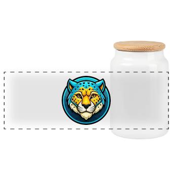 Cheetah Colorful Kawaii Cartoon Character Clipart - Panoramic Cookie Jar with Wooden Lid - white - Front