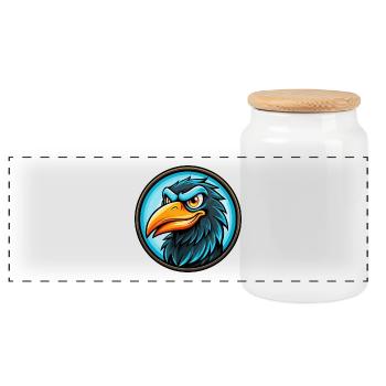 Crow Colorful Kawaii Cartoon Character Clipart Pet - Panoramic Cookie Jar with Wooden Lid - white - Front