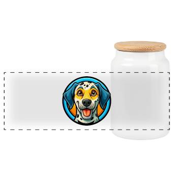 Dalmatiner Hund Bunte Kawaii Zeichentrickfigur - Panorama Keksdose mit Holzdeckel - Weiß - Vorne