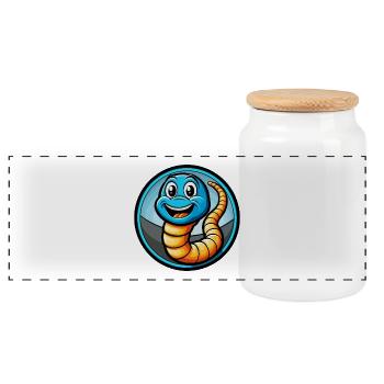 Regenwurm Bunt Kawaii Cartoon Figur Tier - Panorama Keksdose mit Holzdeckel - Weiß - Vorne