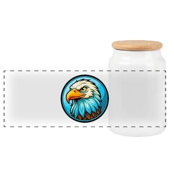 Eagle Colorful Kawaii Cartoon Character Clipart - Panoramic Cookie Jar with Wooden Lid - white - Front