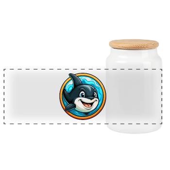 Orca Colorful Kawaii Cartoon Character Clipart Pet - Panoramic Cookie Jar with Wooden Lid - white - Front