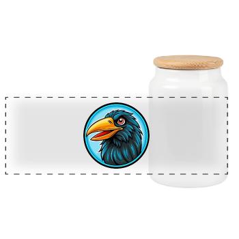 Raven Colorful Kawaii Cartoon Character Clipart - Panoramic Cookie Jar with Wooden Lid - white - Front