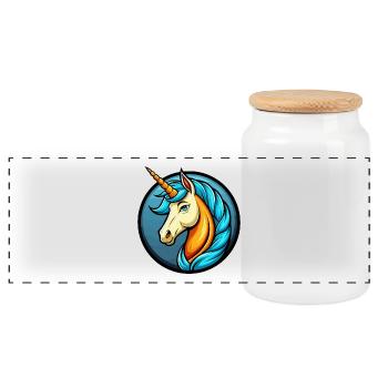 Licorne coloré Kawaii Dessin animé Personnage Clipart - Boîte à biscuits avec couvercle en bois - blanc - Devant