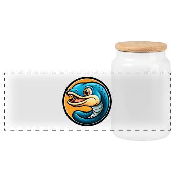 Eel Colorful Kawaii Cartoon Character Clipart Pet - Panoramic Cookie Jar with Wooden Lid - white - Front